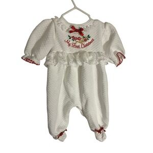 Vintage 1997 Baby Gro Baby Girl's 3M White Lace Ruffle My First Christmas Jumper